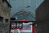 The entrance to the Dalymount stadium, with an arch over the time.